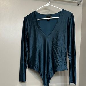 House of Harlow Long Sleeve Teal V-Neck Bodysuit